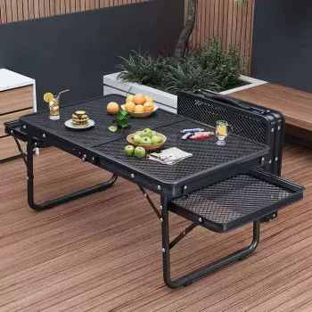 야외 철망 접이식 테이블 다용도 메쉬 바베큐 캠핑장 노점 휴대용 승강 테이블 알루미늄 경량
