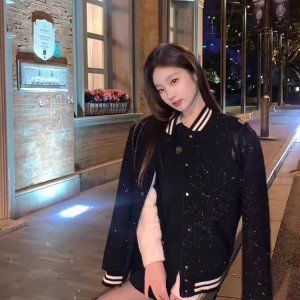 아메리칸 레트로 작은 샤넬 스타일 검정색 Gypsophila 양모 싸움 가죽 솜을 넣은 야구 유니폼 여성 가을 겨울 재킷 고급 재킷