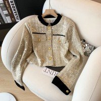 스팽글 스타일 쇼트 스타일 여성 코트 가을 2025 한국 스타일 루즈핏 슬림