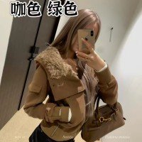 8uioio 캐러멜 수 있습니다. 노래 모피 칼라 후드티 여성 코트 2025 가을 겨울 새로운 디자인 센스 쇼트 스타일 오픈 가디건 맨위