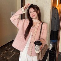 실사 정가 가을 겨울 새로운 작은 샤넬 스타일 핑크색 쇼트 스타일 연령 감소 여성 코트