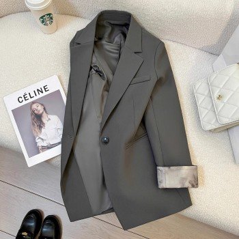 빅 사이즈 캐주얼 디자인 센스 정장 여성 코트 2025 봄 새로운 고유 한 커프스 고급 센스 작은 정장 맨위