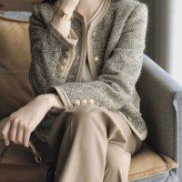 작은 향기 올해 인기 아름다운 숙녀분 고급 센스 슈퍼 잘 생긴 카키 트위드 짧은 여성 코트 봄과 가을