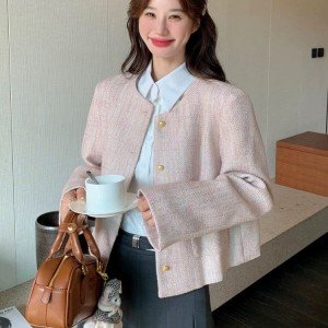 프랑스식 핑크색 작은 샤넬 스타일 여성 코트 가을 올해 인기 높음 세트 명문 여성 작은 키 외국 가스 쇼트 스타일 맨위 트렌디