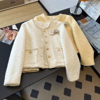 프랑스식 무거운 작업 부드러운 바람 라운드 넥 더블 주머니 트위드 짜임 작은 샤넬 스타일 외부 위안 다운 외투