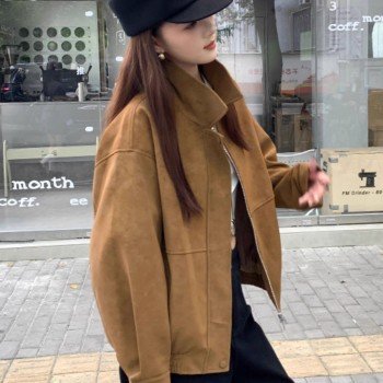 스웨이드 원단 여성 코트 루즈핏 폴로 캐주얼재킷