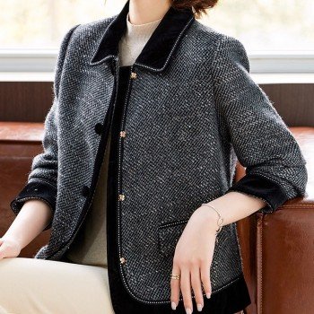 모직 외투 2025 새로운 중년 여성 폴로 칼라 재킷