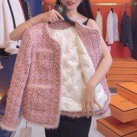 s-2xl 핑크색 샤넬 스타일 웰론 여성 코트 새로운 고급 트위드