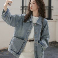 한국 스타일 루즈핏 캐주얼 데님 여성 코트 재킷 