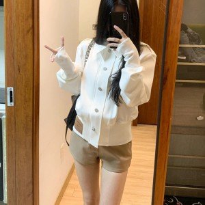 아메리칸 레트로 화이트 스탠드 칼라 재킷 여성 코트 오픈 가디건