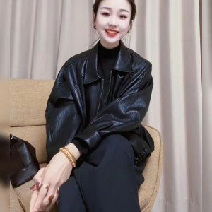 캐주얼 검정색 쇼트 스타일 가죽 재킷 재킷 여성 코트 다용도 출퇴근