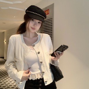 프랑스식 화이트 스티치 데님 가을 재킷