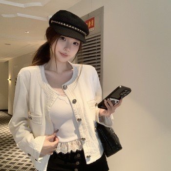 프랑스식 화이트 스티치 데님 가을 재킷