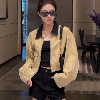 2025 고급 쇼트 스타일 긴팔 아메리칸 레트로 통기성 재킷 여성 코트