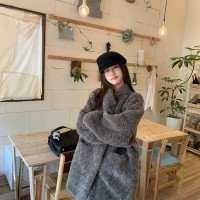 가을 겨울철 모피 스탠드 칼라 플러스 면 두꺼운 양 환경 보호 모피 여성 코트