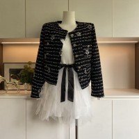 De memory 클래식 단색 섹션 동백 나무 자수 여성 코트 