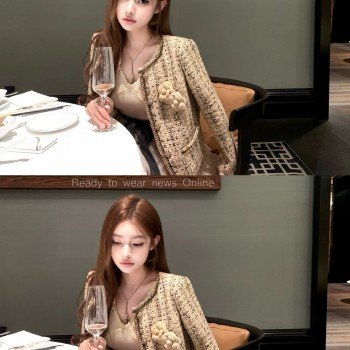 럭셔리  천 골드 작은 샤넬 스타일 짧은 외투 플러스 면