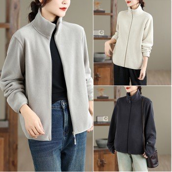 플리스 두꺼운 지퍼 후드티 재킷 여성