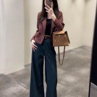 여성 코트 봄 가을 고급 센스 인기 작은 청바지+정장 셋트