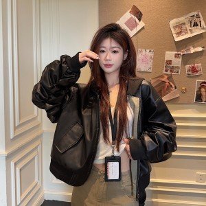 탈착식 후드 양면 착용 bomber 가죽 재킷 재킷 쇼트 스타일 프로필 모양 플라잉 외투