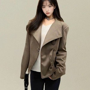 네리 섹션 아메리칸 스웨이드 원단 쇼트 스타일 재킷 봄 가을 새로운 오토바이 재킷