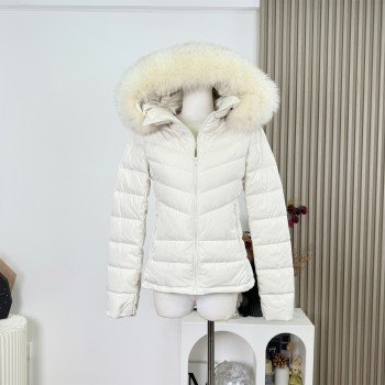 폭스퍼 모피 칼라 90 화이트 구스다운 겨울 숏 패딩