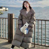  여성 롱 코트 구스다운 무릎 아래 ~까지 발목 패딩 재킷