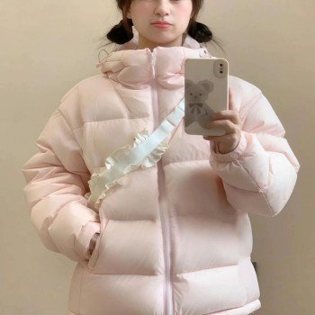 핑크색 커플 화이트 구스 다운 숏 스타일 두꺼운 남녀 패딩