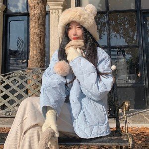 그리드 숏 웰론 여성 코트 한국주문 버전 코튼 코트