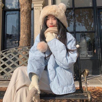 그리드 숏 웰론 여성 코트 한국주문 버전 코튼 코트