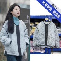 블루 다운 재킷 여자 겨울 코튼 의류 두꺼운 짧은 코트