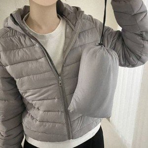 한국 스타일 화이트 구스다운 경량 패딩 후드 재킷