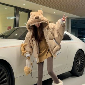 화이트 구스다운 충전재 다운 재킷 여성 코트 인형 스티칭