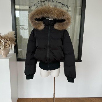 90 화이트 구스 다운 라쿤퍼 다운 패딩 재킷 두꺼운 보온 자켓