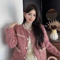 샤넬 스타일 트위드 다운 재킷 화이트 구스다운 짧은 외투