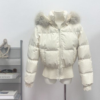 후드 폭스퍼  카라 90 화이트 구스다운 패딩 외투