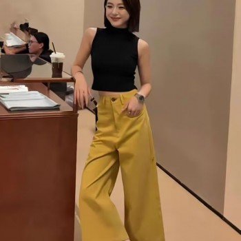 캐주얼 바지 여성 여름 2025 새로운 올해 인기 하이웨이스트 루즈핏 스트레이트 와이드 레그 팬츠
