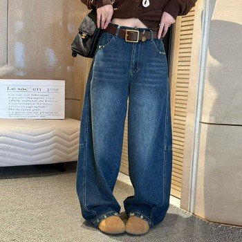 두꺼운 청바지 여성 유럽 상품 2025 년 하이웨이스트 슬림 루즈핏 캐주얼 청바지