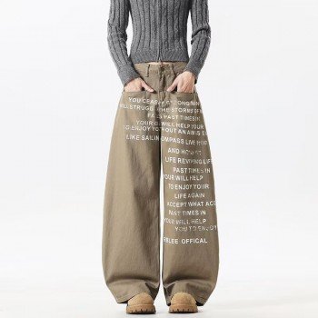 레트로 워싱 마 오래된 청바지 여성 커플 프린트 루즈핏 바지 청바지