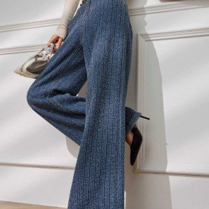 샤넬 스타일 워싱 블루 하이웨이스트 스트레이트 청바지  와이드 롱 버전 바지