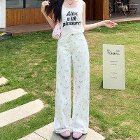 2025 년 데님 긴 바지 여성 한국 스타일 하이웨이스트 루즈핏 캐주얼 스트레이트 와이드 레그 팬츠