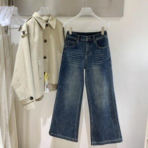 레트로 블루 신축 좋은 핏 스타일 청바지 부츠컷 캐주얼