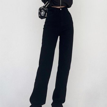 남녀공용 긴 블랙 스판 스트레이트 청바지 도핑 바지