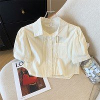 실사 작은 청신 불규칙 장기 Pleat 셔츠 여성용 짧은 소매 주름 디자인 센스 작은 대중 맨위