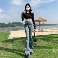 여성 2026 봄 가을 하이웨이스트 슬림 부츠컷 청바지