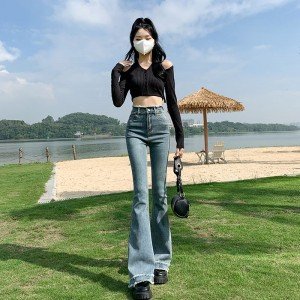 여성 2026 봄 가을 하이웨이스트 슬림 부츠컷 청바지