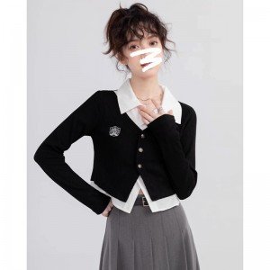 페이크 레이어드 카라 여성 셔츠 숏 스타일