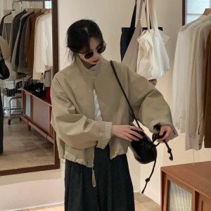 스탠딩 칼라 여성 코트 봄 가을 루즈핏 야구 자켓