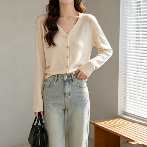 가을 라운드 넥 니트 여성 오픈 가디건 프리사이즈