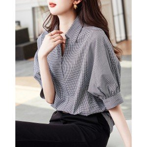 100 코튼 격자 무늬 셔츠 여성 블라우스 S-2XL